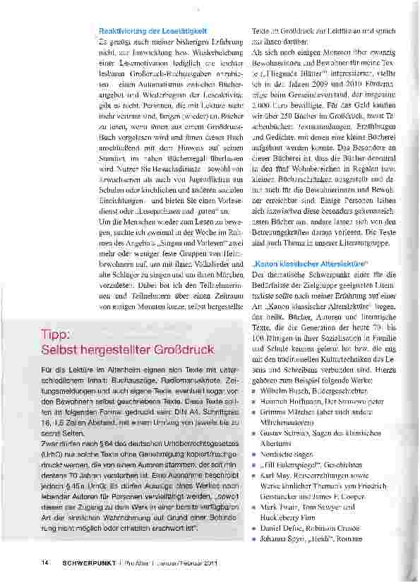 Vorschauseite 2: Leseund Schreibaktivierung im AltenheimWilhelm Busch und die Gebrüder Grimm: große Literatur in großer Schrift