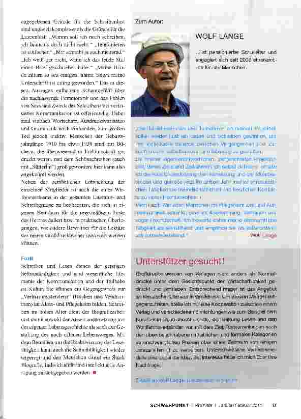 Vorschauseite 5: Leseund Schreibaktivierung im AltenheimWilhelm Busch und die Gebrüder Grimm: große Literatur in großer Schrift