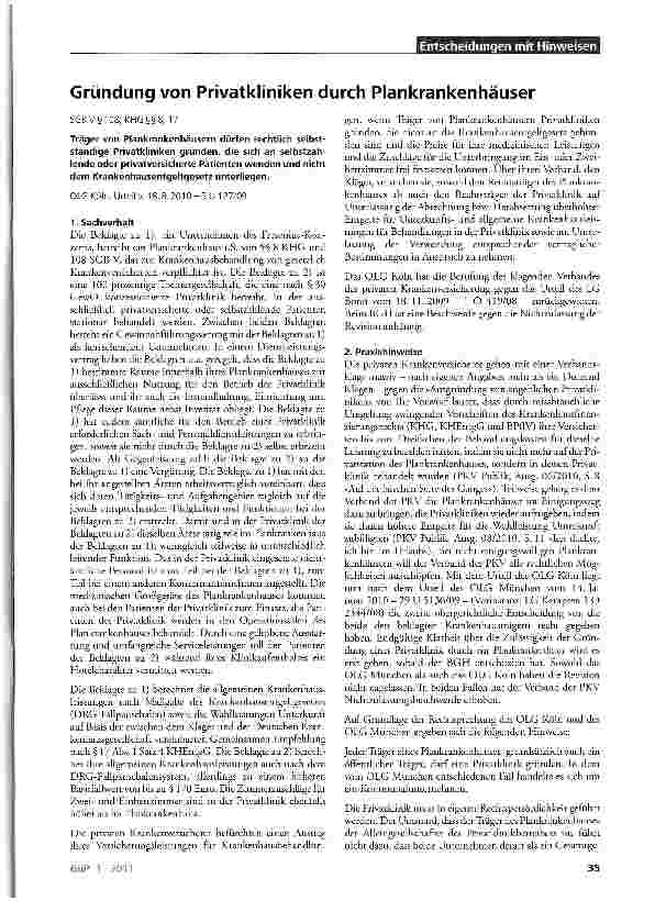 Vorschauseite 1: Gründung von Privatkliniken durch Plankrankenhäuser