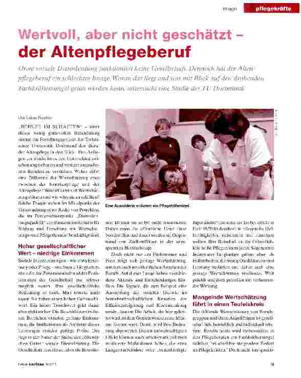 Vorschauseite 1: Wertvoll, aber nicht geschätzt - der Altenpflegeberuf