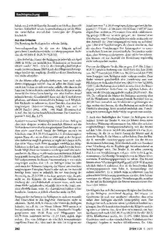 Vorschauseite 2: Elternunterhalt; Anspruchsübergang auf Sozialhilfeträger; Höhe der Heimkosten; Nichtberücksichtigung des Barbetrages; Selbstbehalt des Unterhaltspflichtigen; Vermögenseinsatz zur…