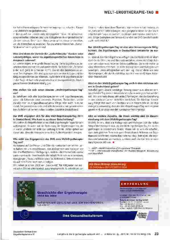 Vorschauseite 2: Die Ergotherapie national und international noch bekannter machen: Welt-Ergotherapie-Tag 2011