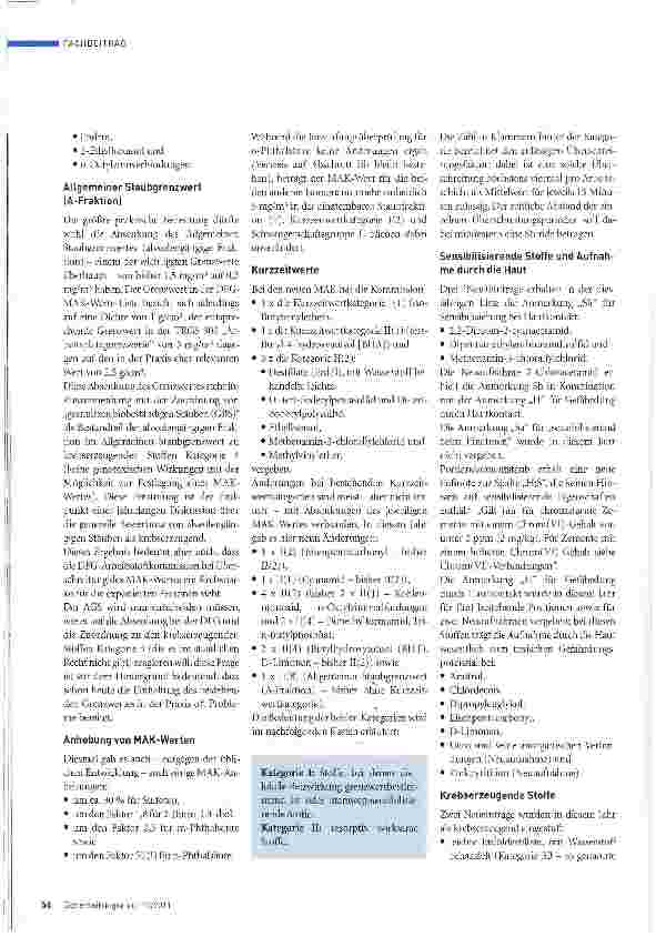 Vorschauseite 3: Zahlreiche Änderungen in der MAK-Werte-Liste 2011 der DFG