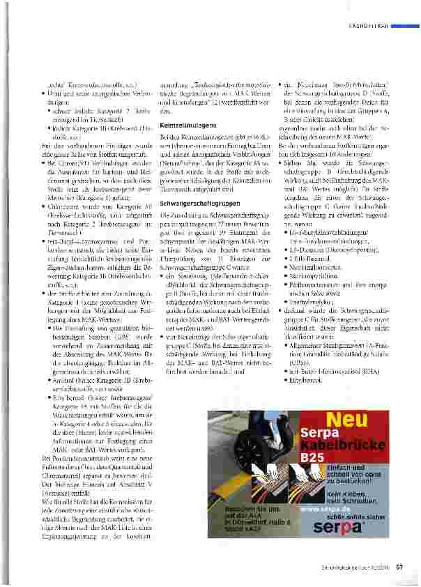Vorschauseite 4: Zahlreiche Änderungen in der MAK-Werte-Liste 2011 der DFG