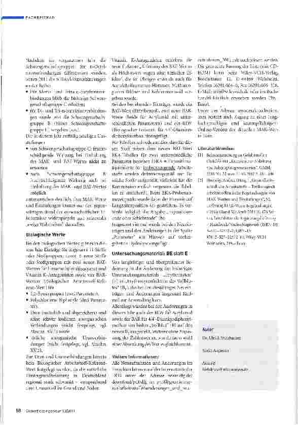 Vorschauseite 5: Zahlreiche Änderungen in der MAK-Werte-Liste 2011 der DFG