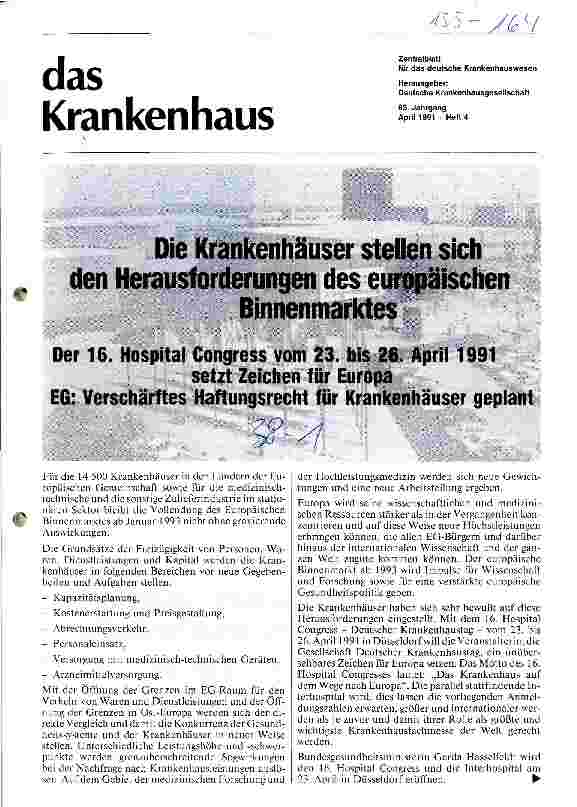 Vorschauseite 1: Die Krankenhäuser stellen sich den Herausforderungen des europäischen Binnenmarktes