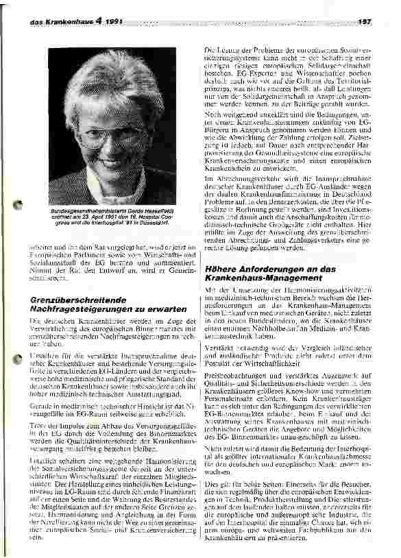 Vorschauseite 3: Die Krankenhäuser stellen sich den Herausforderungen des europäischen Binnenmarktes