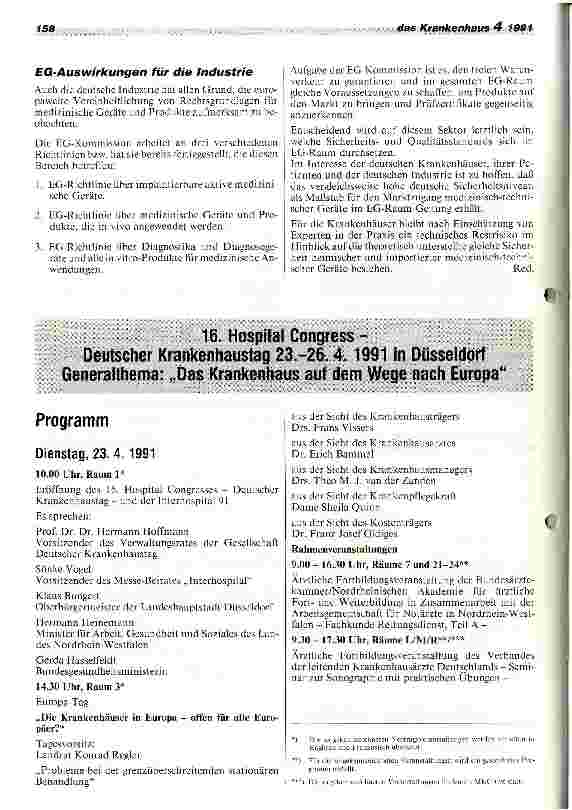 Vorschauseite 4: Die Krankenhäuser stellen sich den Herausforderungen des europäischen Binnenmarktes