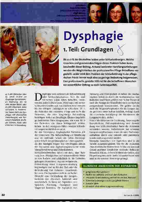 Vorschauseite 1: Dysphagie 1. Teil: Grundlagen