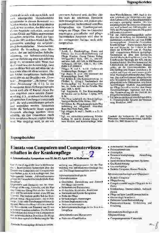Vorschauseite 1: Einsatz von Computern und Computerwissenschaften in der Krankenpflege 4. Internationales Symposium vom 15. -17. 4. 1991 in Melbourne