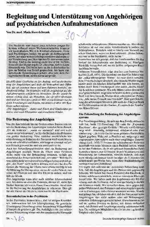 Vorschauseite 1: Begleitung und Unterstützung von Angehörigen auf psychiatrischen Aufnahmestationen
