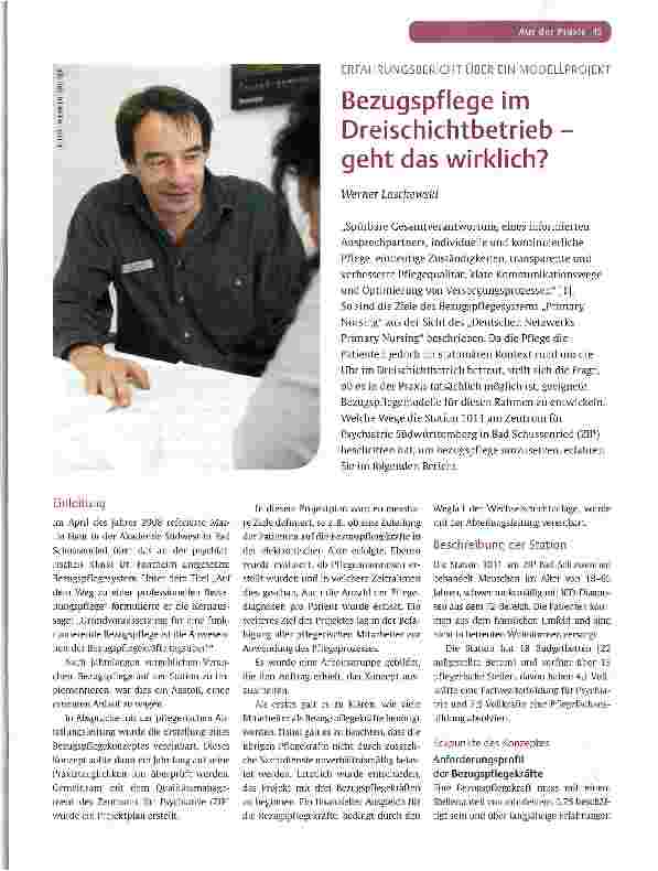 Vorschauseite 1: ERFAHRUNGSBERICHT ÜBER EIN MODELLPROJEKTBezugspflege im Dreischichtbetrieb -geht das wirklich?