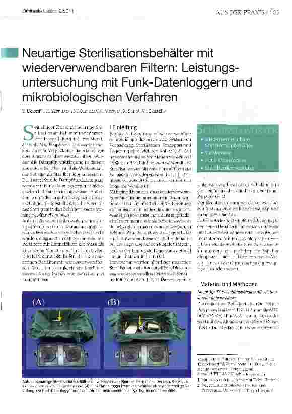Vorschauseite 1: Neuartige Sterilisationsbehälter mit wiederverwendbaren Filtern: Leistungsuntersuchung mit Funk-Datenloggern und mikrobiologischen Verfahren