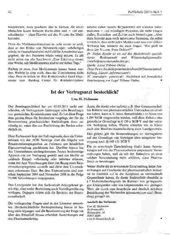 Vorschauseite 2: Arzneimittelhaftung — Klarere Informationen, mündigere Patienten