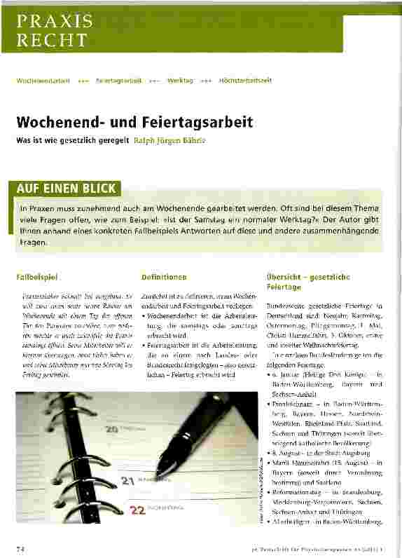 Vorschauseite 1: Wochenendund FeiertagsarbeitWas ist wie gesetzlich geregelt