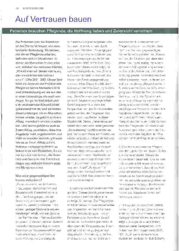 Vorschauseite 1: Auf Vertrauen bauenPatienten brauchen Pflegende, die Hoffnung haben und Zuversicht vermitteln