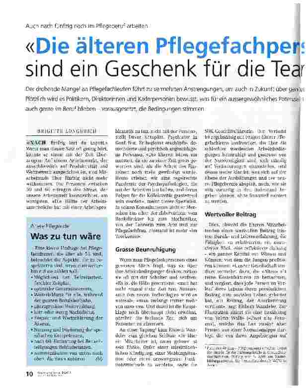 Vorschauseite 1: Die älteren Pflegefachpersonen sind ein Geschenk für die Tearms