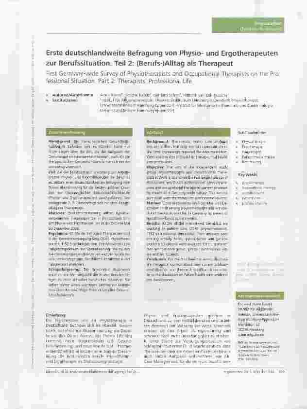 Vorschauseite 1: Erste deutschlandweite Befragung von Physiound Ergotherapeuten zur Berufssituation. Teil 2: (Berufs-)Alltag als Therapeut