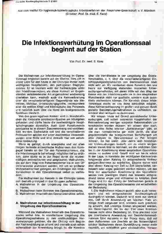 Vorschauseite 1: Die Infektionsverhütung im Operationssaal beginnt auf der Station