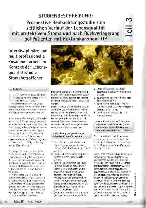 Vorschauseite 1: Prospektive Beobachtungsstudie zumzeitlichen Verlauf der Lebensqualitätmit protektivem Stoma und nach Rückverlagerungbei Patienten mit Rektumkarzinom-OP