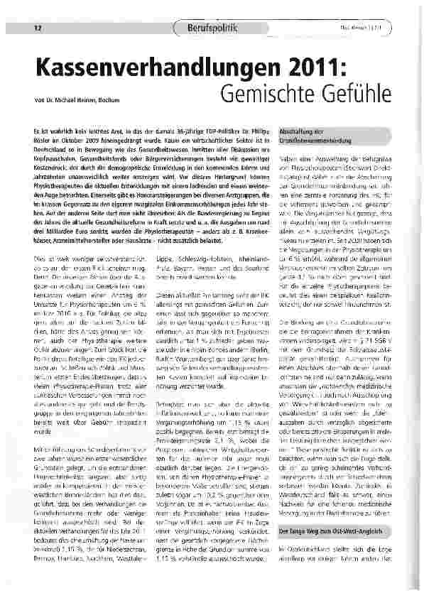 Vorschauseite 1: Kassenverhandlungen 2011: Gemischte Gefühle