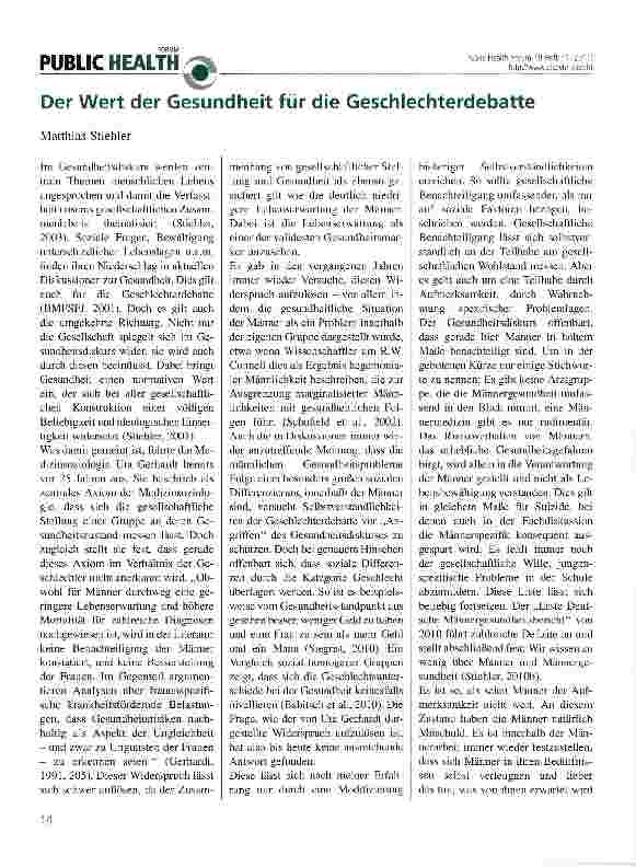 Vorschauseite 1: Der Wert der Gesundheit für die Geschlechterdebatte