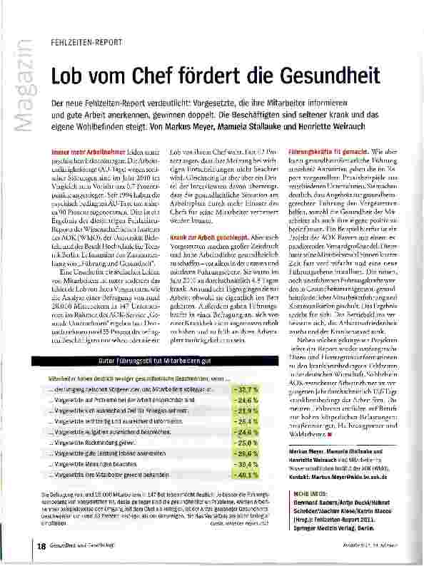 Vorschauseite 1: Lob vom Chef fördert die Gesundheit