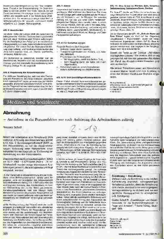 Vorschauseite 1: Abmahnung - Aufnahme in die Personalakte nur nach Anhörung des Arbeitnehmers zulässig