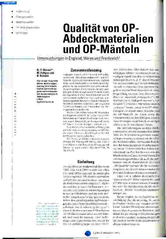 Vorschauseite 1: Qualität von OP-Abdeckmaterialien und OP-Mänteln