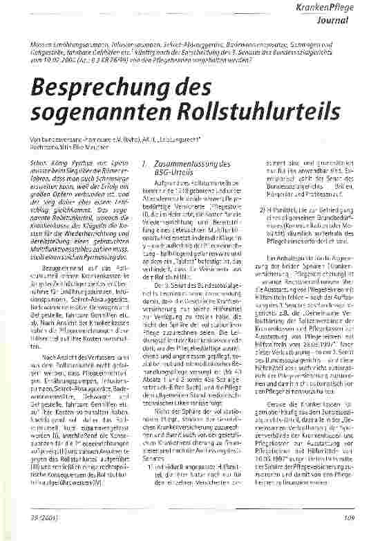 Vorschauseite 1: Besprechung des sogenannten Rollstuhlurteils
