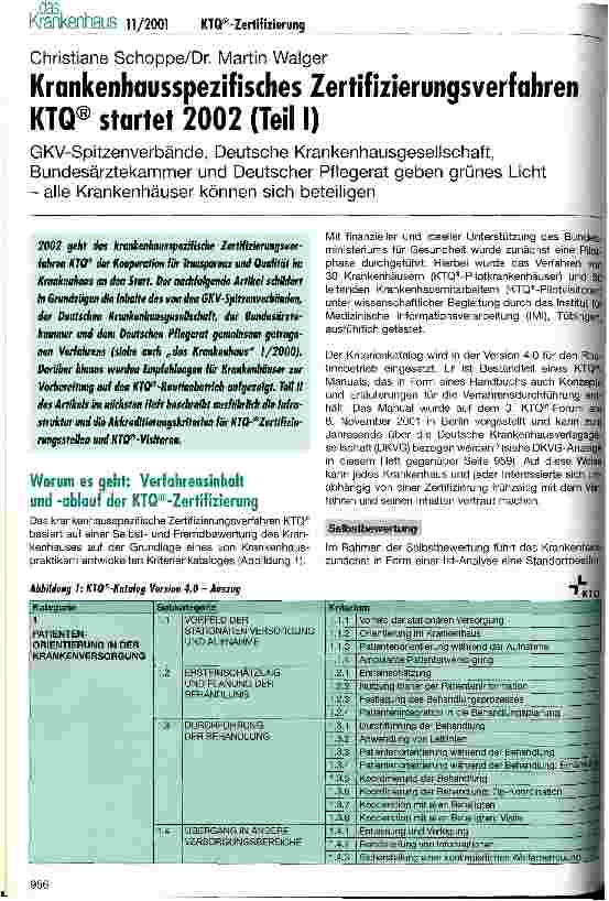 Vorschauseite 1: Krankenhausspezifisches Zertifizierungsverfahren KTQ startet 2002 Teil 1