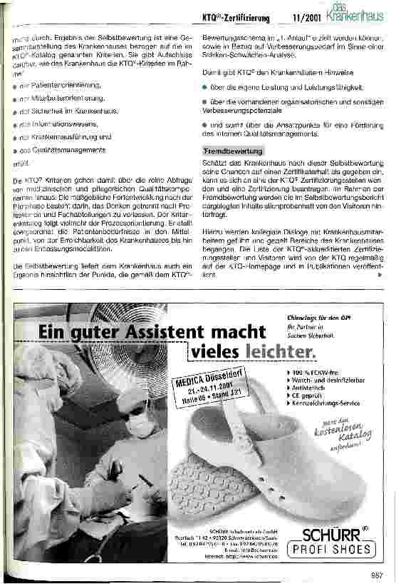 Vorschauseite 2: Krankenhausspezifisches Zertifizierungsverfahren KTQ startet 2002 Teil 1