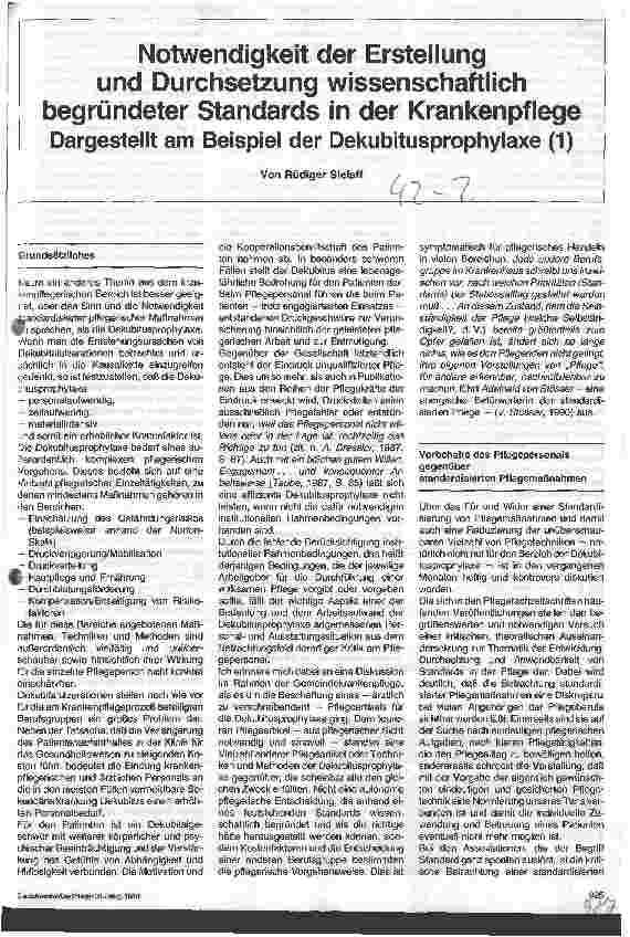 Vorschauseite 1: Notwendigkeit der Erstellung und Durchsetzung wissenschaftlich begründeter Standards in der Krankenpflege ..