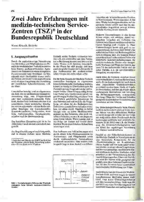 Vorschauseite 1: Zwei Jahre Erfahrungen mit medizin-technischen Service-Zentren (TSZ)* in der Bundesrepublik Deutschland