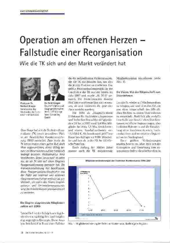 Vorschauseite 1: Operation am offenen Herzen -Fallstudie einer ReorganisationWie die TK sich und den Markt verändert hat