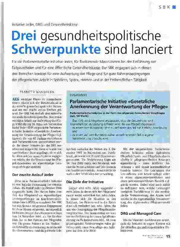 Vorschauseite 1: Drei gesundheitspolitische Schwerpunkte sind lanciert