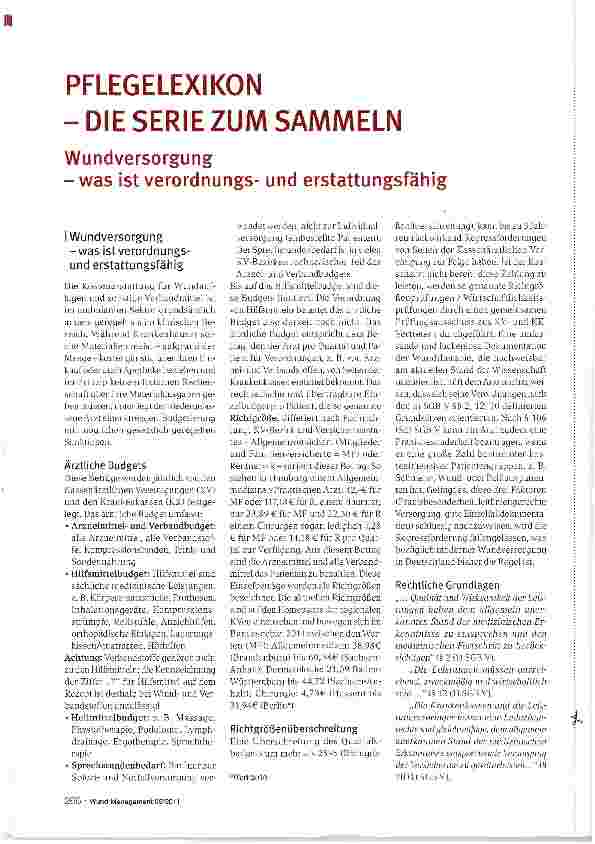 Vorschauseite 1: PFLEGELEXIKON -DIE SERIE ZUM SAMMELN Wundversorgung -was istverordnungsund erstattungsfähig