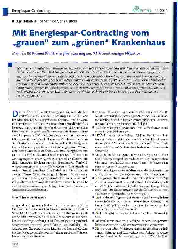 Vorschauseite 1: Mit Energiespar-Contracting vom „grauen zum „grünen Krankenhaus