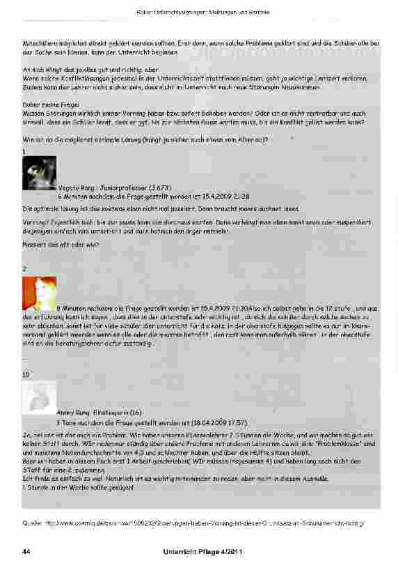 Vorschauseite 2: Unterrichtsstörungen: Meinungen und Berichte