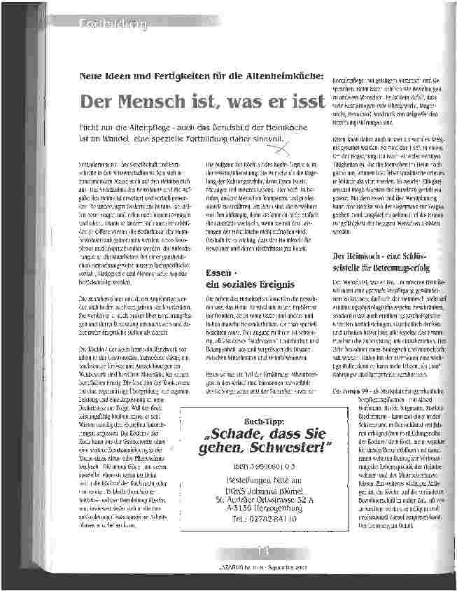 Vorschauseite 1: Der Mensch ist, was er isst Neue Ideen und Fertigkeiten für die Altenküche