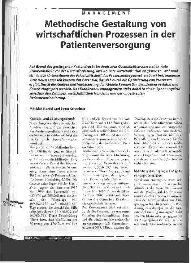 Vorschauseite 1: Methodische Gestaltung von wirtschaftlichen Prozessen in der Patientenversorgung