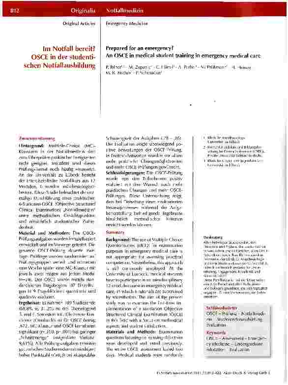 Vorschauseite 1: Im Notfall bereit? OSCE in der studentischen Notfallausbildung