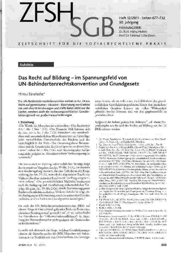 Vorschauseite 1: Das Recht auf Bildung - im Spannungsfeld von UN-Behindertenrechtskonvention und Grundgesetz