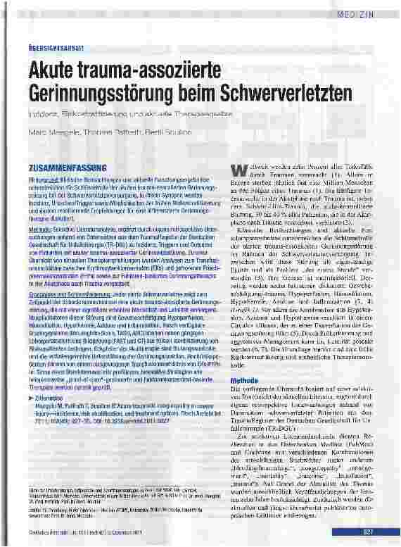 Vorschauseite 1: Akute trauma-assoziierte Gerinnungsstörung beim Schwerverletzten