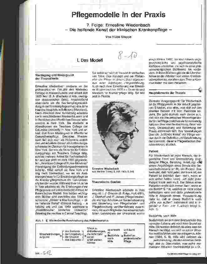 Vorschauseite 1: Pflegemodelle in der Praxis - 7.Folge: Ernestine Wiedenbach Die helfende Kunst der klinischen Krankenpflege