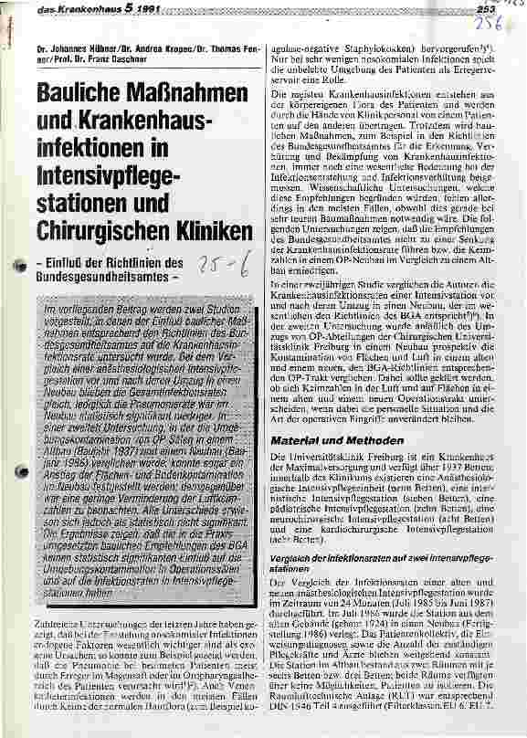 Vorschauseite 1: Bauliche Maßnahmen und Krankenhausinfektion in Intenisivpflegestationen und Chirurgischen Kliniken