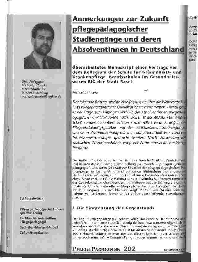 Vorschauseite 1: Anmerkungen zur Zukunft pflegepädagogischer Studiengänge und deren AbsolventInnen in Deutschland