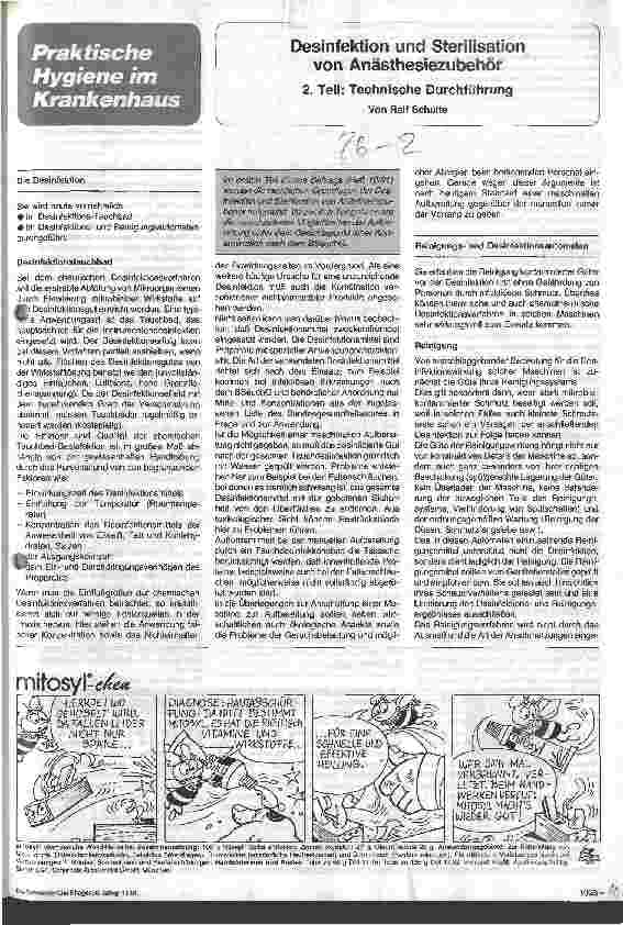 Vorschauseite 1: Desinfektion und Sterilisation von Anästhesiezubehör 2. Teil: Technische Durchführung