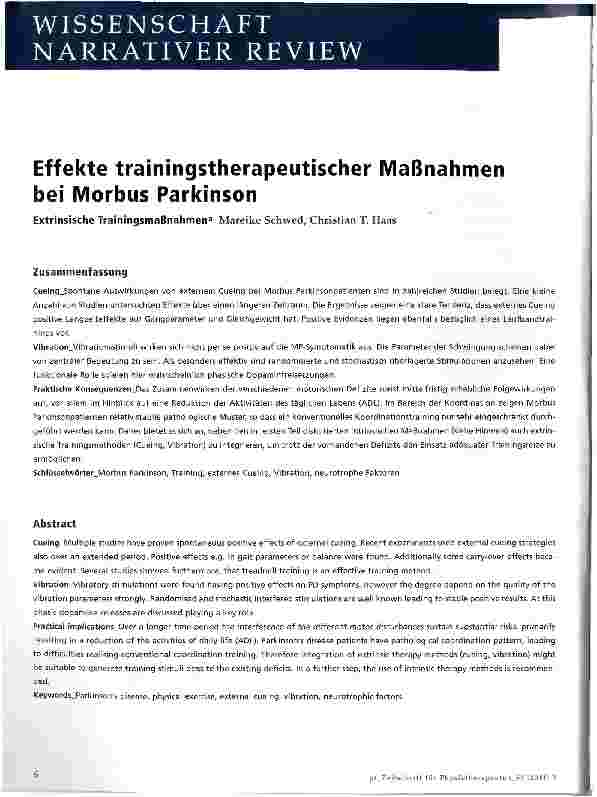 Vorschauseite 1: Effekte trainingstherapeutischer Maßnahmen bei Morbus Parkinson