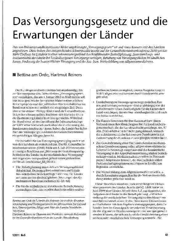 Vorschauseite 1: Das Versorgungsgesetz und die Erwartungen der Länder